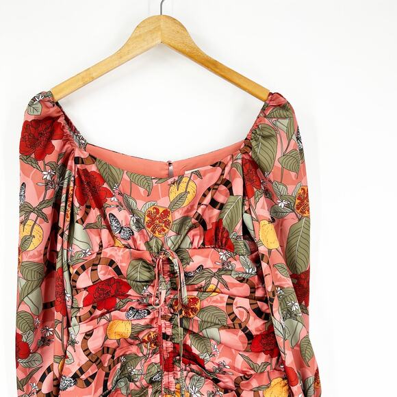 Finders Keepers Tropical Print Long Sleeve Ruched Mini Dress Size Small - Picture 7 of 8